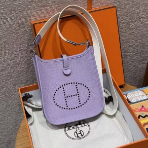 Hermes Evelyne 16 CM Bag Handmade In Taurillon Clemence Leather Sliver Hardware 5H Glycinc - Image 7