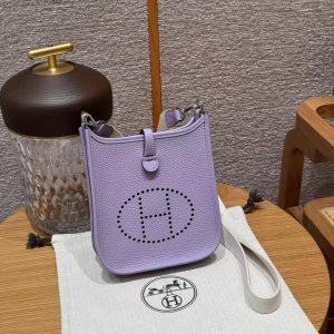 Hermes Evelyne 16 CM Bag Handmade In Taurillon Clemence Leather Sliver Hardware 5H Glycinc - Image 6