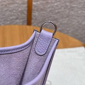 Hermes Evelyne 16 CM Bag Handmade In Taurillon Clemence Leather Sliver Hardware 5H Glycinc - Image 4