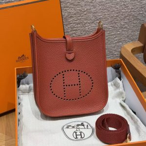Hermes Evelyne 16 CM Bag Handmade In Taurillon Clemence Leather Gold Hardware 6C Cuivre