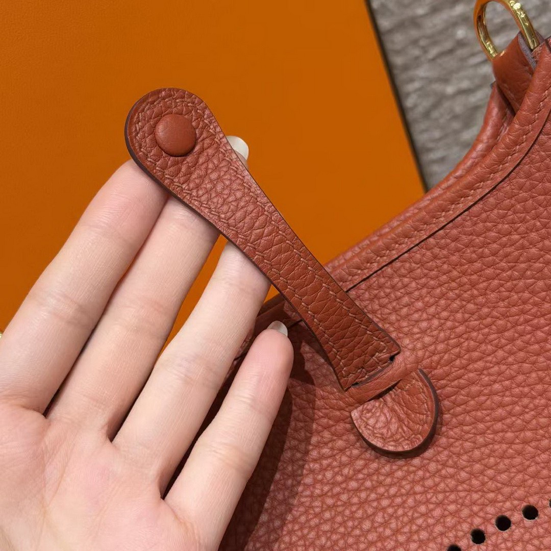 Hermes Evelyne 16 CM Bag Handmade In Taurillon Clemence Leather Gold Hardware 6C Cuivre - Image 13