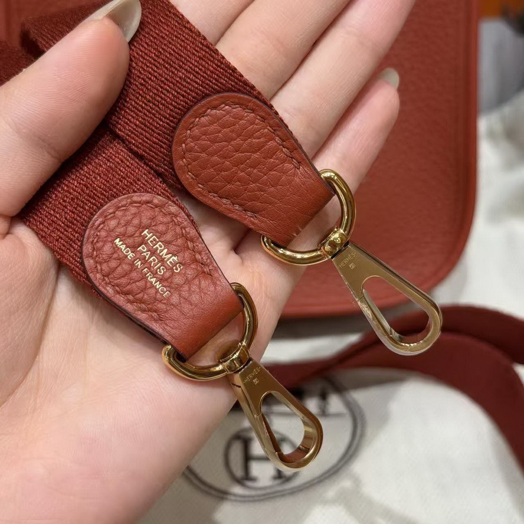 Hermes Evelyne 16 CM Bag Handmade In Taurillon Clemence Leather Gold Hardware 6C Cuivre - Image 10