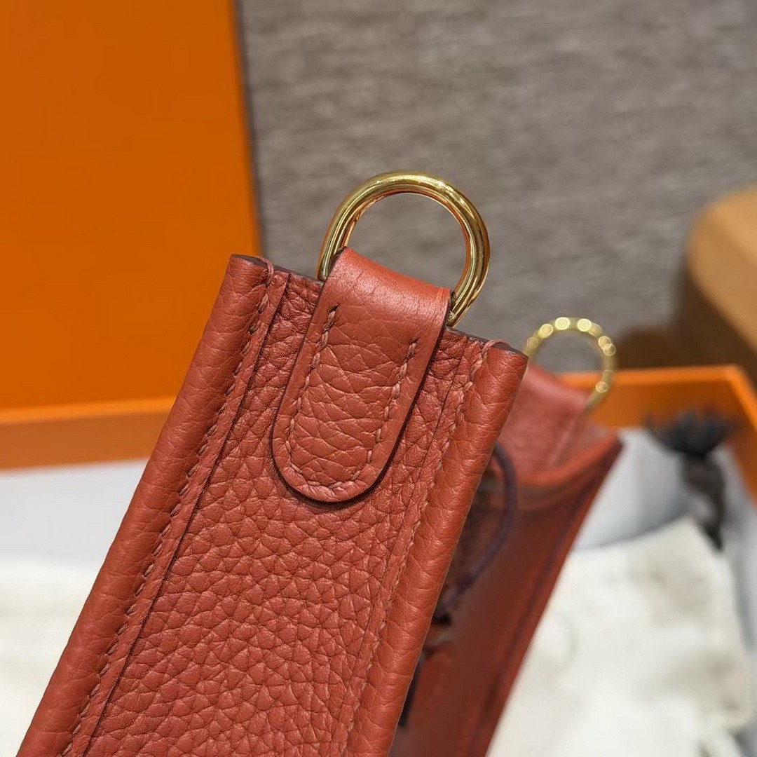 Hermes Evelyne 16 CM Bag Handmade In Taurillon Clemence Leather Gold Hardware 6C Cuivre - Image 9