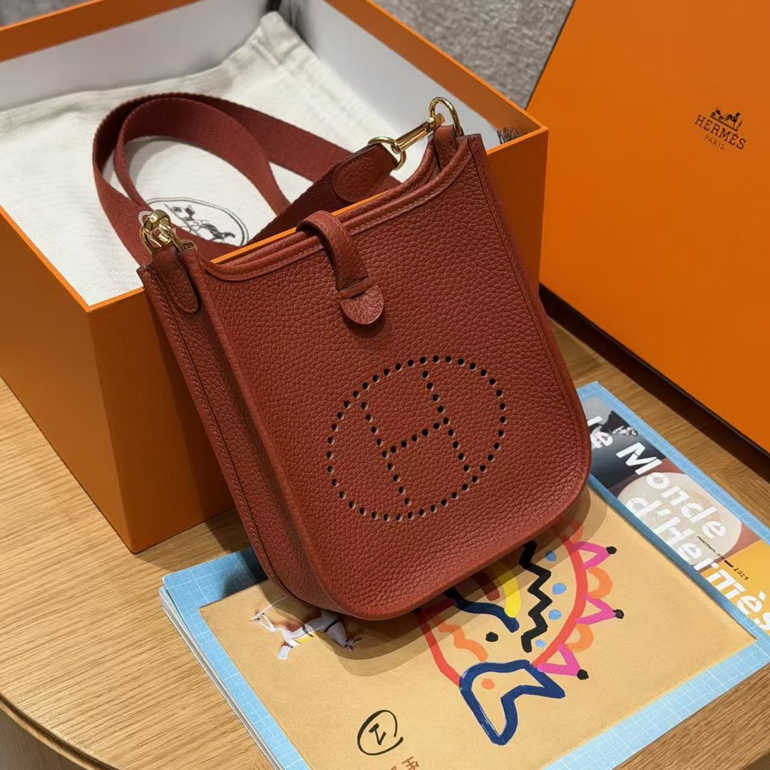 Hermes Evelyne 16 CM Bag Handmade In Taurillon Clemence Leather Gold Hardware 6C Cuivre - Image 3