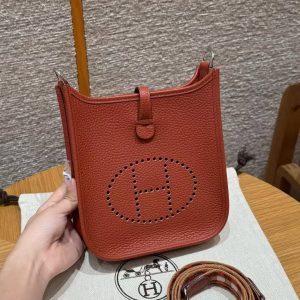 Hermes Evelyne 16 CM Bag Handmade In Taurillon Clemence Leather Silver Hardware 6C Cuivre