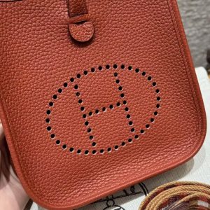 Hermes Evelyne 16 CM Bag Handmade In Taurillon Clemence Leather Silver Hardware 6C Cuivre - Image 10