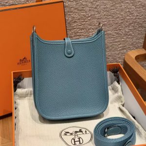 Hermes Evelyne 16 CM Bag Handmade In Taurillon Clemence Leather Silver Hardware 75 Bleu Jean - Image 2