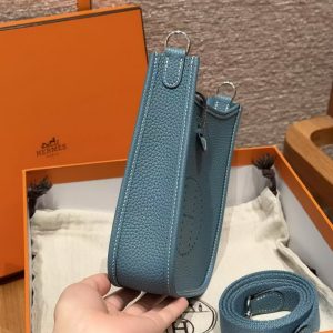 Hermes Evelyne 16 CM Bag Handmade In Taurillon Clemence Leather Silver Hardware 75 Bleu Jean - Image 19