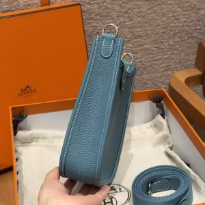Hermes Evelyne 16 CM Bag Handmade In Taurillon Clemence Leather Silver Hardware 75 Bleu Jean - Image 18