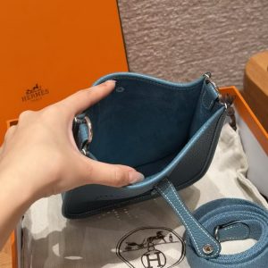 Hermes Evelyne 16 CM Bag Handmade In Taurillon Clemence Leather Silver Hardware 75 Bleu Jean - Image 16