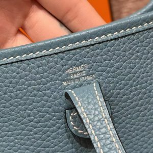 Hermes Evelyne 16 CM Bag Handmade In Taurillon Clemence Leather Silver Hardware 75 Bleu Jean - Image 15