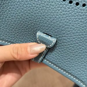 Hermes Evelyne 16 CM Bag Handmade In Taurillon Clemence Leather Silver Hardware 75 Bleu Jean - Image 13