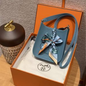 Hermes Evelyne 16 CM Bag Handmade In Taurillon Clemence Leather Silver Hardware 75 Bleu Jean - Image 12