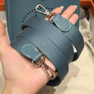 Hermes Evelyne 16 CM Bag Handmade In Taurillon Clemence Leather Silver Hardware 75 Bleu Jean - Image 11
