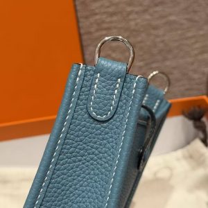 Hermes Evelyne 16 CM Bag Handmade In Taurillon Clemence Leather Silver Hardware 75 Bleu Jean - Image 8