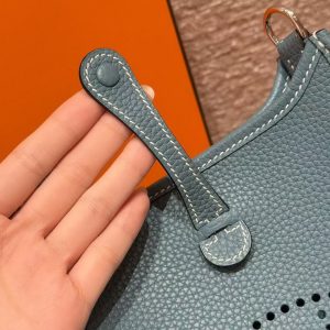 Hermes Evelyne 16 CM Bag Handmade In Taurillon Clemence Leather Silver Hardware 75 Bleu Jean - Image 7