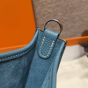 Hermes Evelyne 16 CM Bag Handmade In Taurillon Clemence Leather Silver Hardware 75 Bleu Jean - Image 4