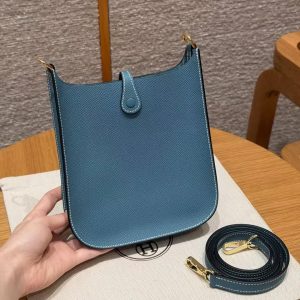 Hermes Evelyne 16 CM Bag Handmade In Epsom Calfskin Leather Gold Hardware 75 Blue Jean - Image 2