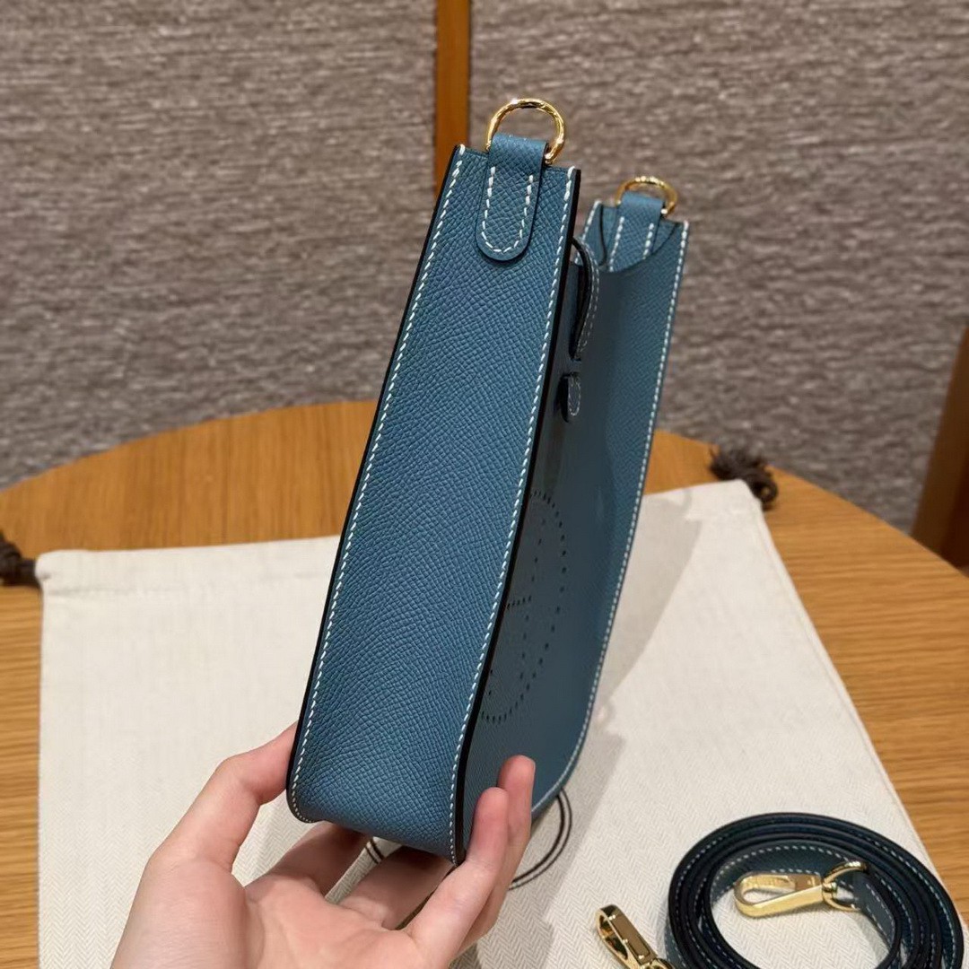 Hermes Evelyne 16 CM Bag Handmade In Epsom Calfskin Leather Gold Hardware 75 Blue Jean - Image 19