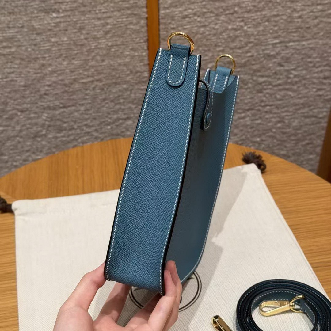 Hermes Evelyne 16 CM Bag Handmade In Epsom Calfskin Leather Gold Hardware 75 Blue Jean - Image 18