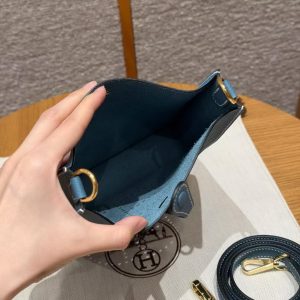 Hermes Evelyne 16 CM Bag Handmade In Epsom Calfskin Leather Gold Hardware 75 Blue Jean - Image 16
