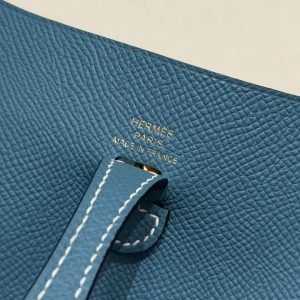 Hermes Evelyne 16 CM Bag Handmade In Epsom Calfskin Leather Gold Hardware 75 Blue Jean - Image 15