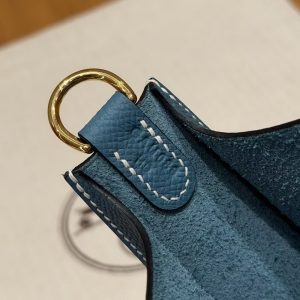 Hermes Evelyne 16 CM Bag Handmade In Epsom Calfskin Leather Gold Hardware 75 Blue Jean - Image 14