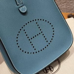 Hermes Evelyne 16 CM Bag Handmade In Epsom Calfskin Leather Gold Hardware 75 Blue Jean - Image 13