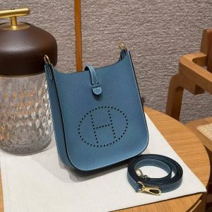 Hermes Evelyne 16 CM Bag Handmade In Epsom Calfskin Leather Gold Hardware 75 Blue Jean - Image 10