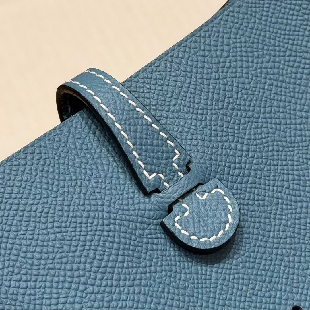 Hermes Evelyne 16 CM Bag Handmade In Epsom Calfskin Leather Gold Hardware 75 Blue Jean - Image 8