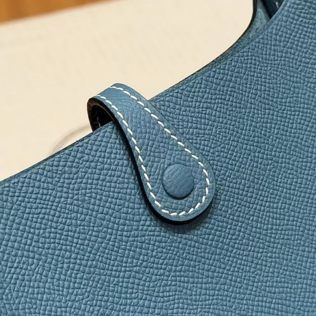 Hermes Evelyne 16 CM Bag Handmade In Epsom Calfskin Leather Gold Hardware 75 Blue Jean - Image 7