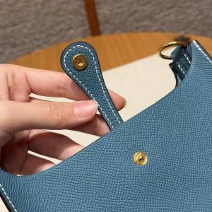 Hermes Evelyne 16 CM Bag Handmade In Epsom Calfskin Leather Gold Hardware 75 Blue Jean - Image 6