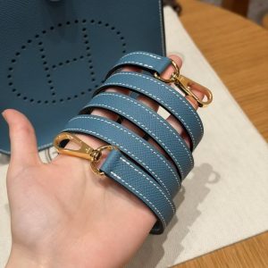 Hermes Evelyne 16 CM Bag Handmade In Epsom Calfskin Leather Gold Hardware 75 Blue Jean - Image 4