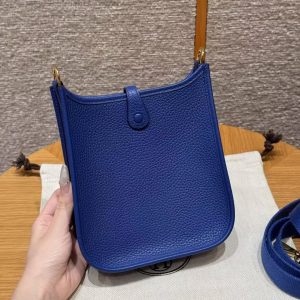 Hermes Evelyne 16 CM Bag Handmade In Taurillon Clemence Leather Gold Hardware 7T Blue Electric - Image 2