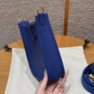 Hermes Evelyne 16 CM Bag Handmade In Taurillon Clemence Leather Gold Hardware 7T Blue Electric - Image 18