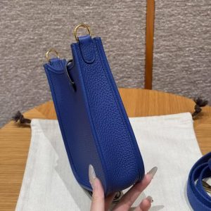 Hermes Evelyne 16 CM Bag Handmade In Taurillon Clemence Leather Gold Hardware 7T Blue Electric - Image 17