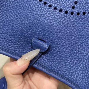 Hermes Evelyne 16 CM Bag Handmade In Taurillon Clemence Leather Gold Hardware 7T Blue Electric - Image 15