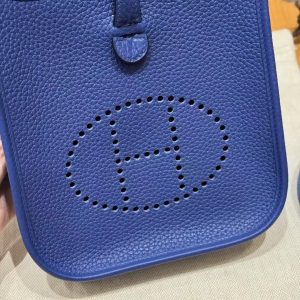 Hermes Evelyne 16 CM Bag Handmade In Taurillon Clemence Leather Gold Hardware 7T Blue Electric - Image 14