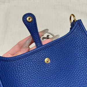 Hermes Evelyne 16 CM Bag Handmade In Taurillon Clemence Leather Gold Hardware 7T Blue Electric - Image 12
