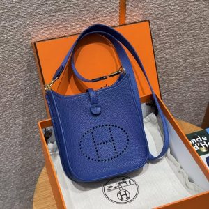 Hermes Evelyne 16 CM Bag Handmade In Taurillon Clemence Leather Gold Hardware 7T Blue Electric - Image 11