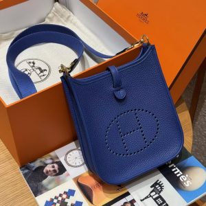 Hermes Evelyne 16 CM Bag Handmade In Taurillon Clemence Leather Gold Hardware 7T Blue Electric - Image 10