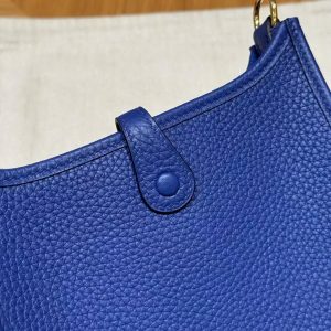 Hermes Evelyne 16 CM Bag Handmade In Taurillon Clemence Leather Gold Hardware 7T Blue Electric - Image 8