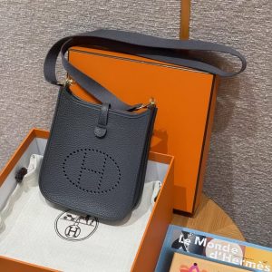 Hermes Evelyne 16 CM Bag Handmade In Taurillon Clemence Leather Gold Hardware 85 Ardoise - Image 9