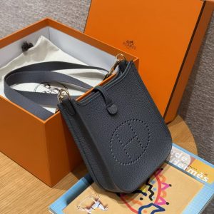 Hermes Evelyne 16 CM Bag Handmade In Taurillon Clemence Leather Gold Hardware 85 Ardoise - Image 8