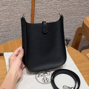 Hermes Evelyne 16 CM Bag Handmade In Epsom Calfskin Leather Sliver Hardware 89 Noir - Image 2
