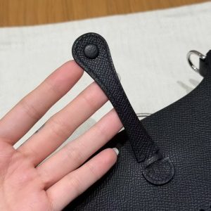 Hermes Evelyne 16 CM Bag Handmade In Epsom Calfskin Leather Sliver Hardware 89 Noir - Image 16