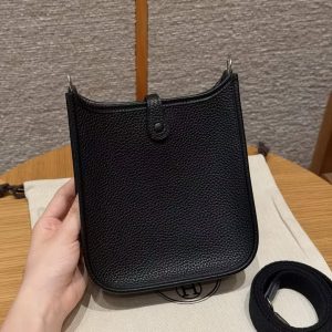 Hermes Evelyne 16 CM Bag Handmade In Taurillon Clemence Leather Silver Hardware 89 Noir - Image 2