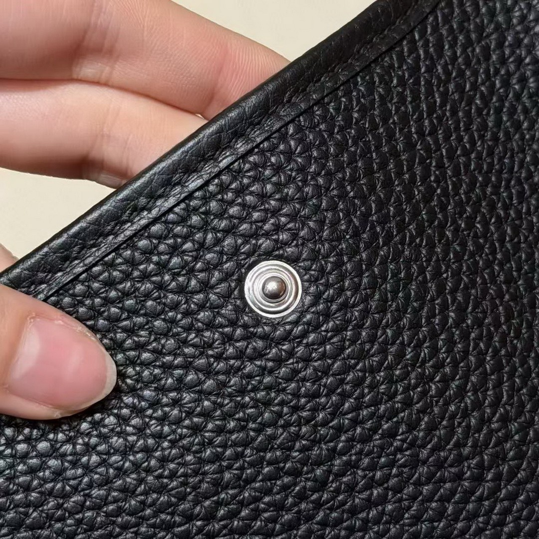 Hermes Evelyne 16 CM Bag Handmade In Taurillon Clemence Leather Silver Hardware 89 Noir - Image 6