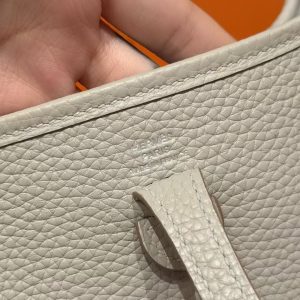 Hermes Evelyne 16 CM Bag Handmade In Taurillon Clemence Leather Silver Hardware 8L Beton - Image 16