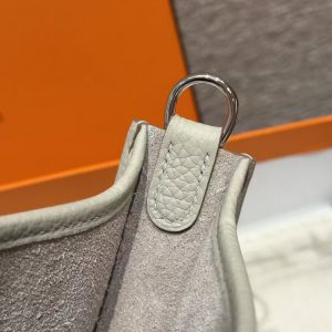 Hermes Evelyne 16 CM Bag Handmade In Taurillon Clemence Leather Silver Hardware 8L Beton - Image 8